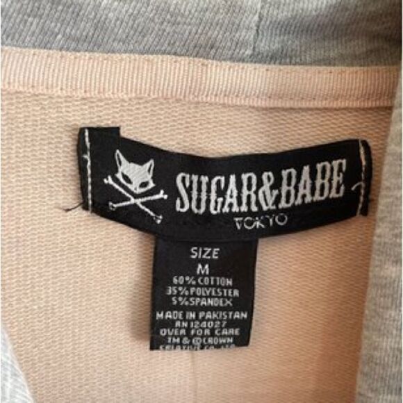 Sugar & Babe Cropped Cat Hoodie. Pink/Gray. Size Large Girls. - Picture 4 of 9